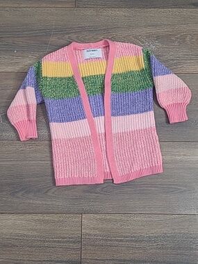 Old Navy Toddler Girls Mutlicolored Pastel Striped 100% Cotton Knit Cardigan